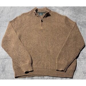 GH Bass Mens XXL Brown Ribbed Quarter Zip Pullover Sweater Cotton Blend A3